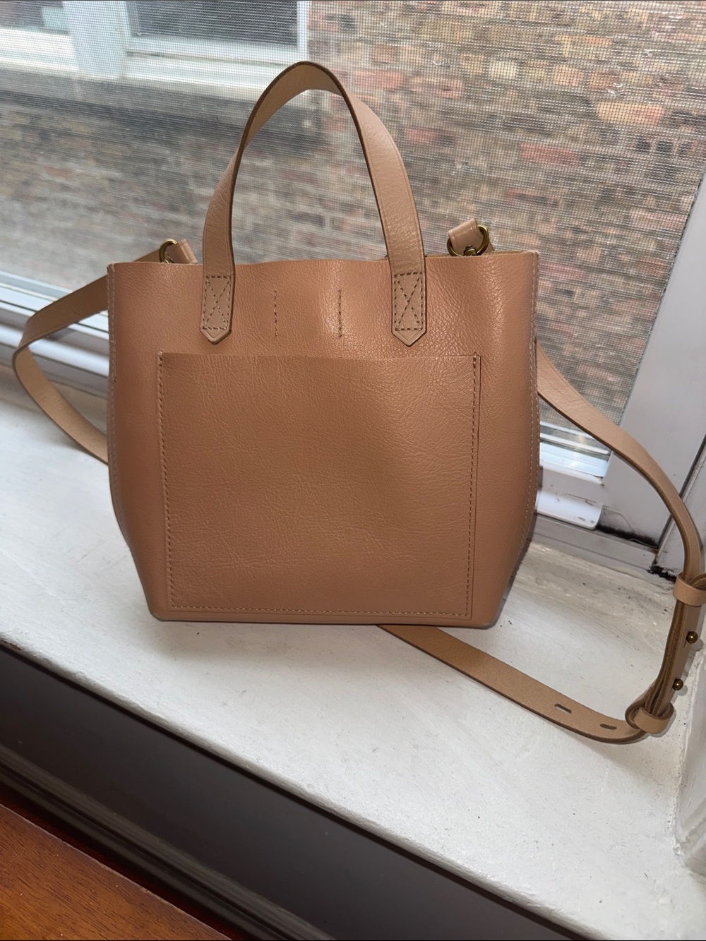 Women's Madewell Nude Leather Tote Bag with Adjustable Strap